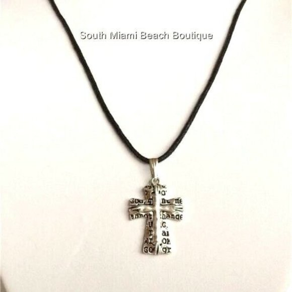 Serenity Prayer Necklace Silver Plated Message AA Al-Anon NA Pendant Black Cord - Picture 6 of 11